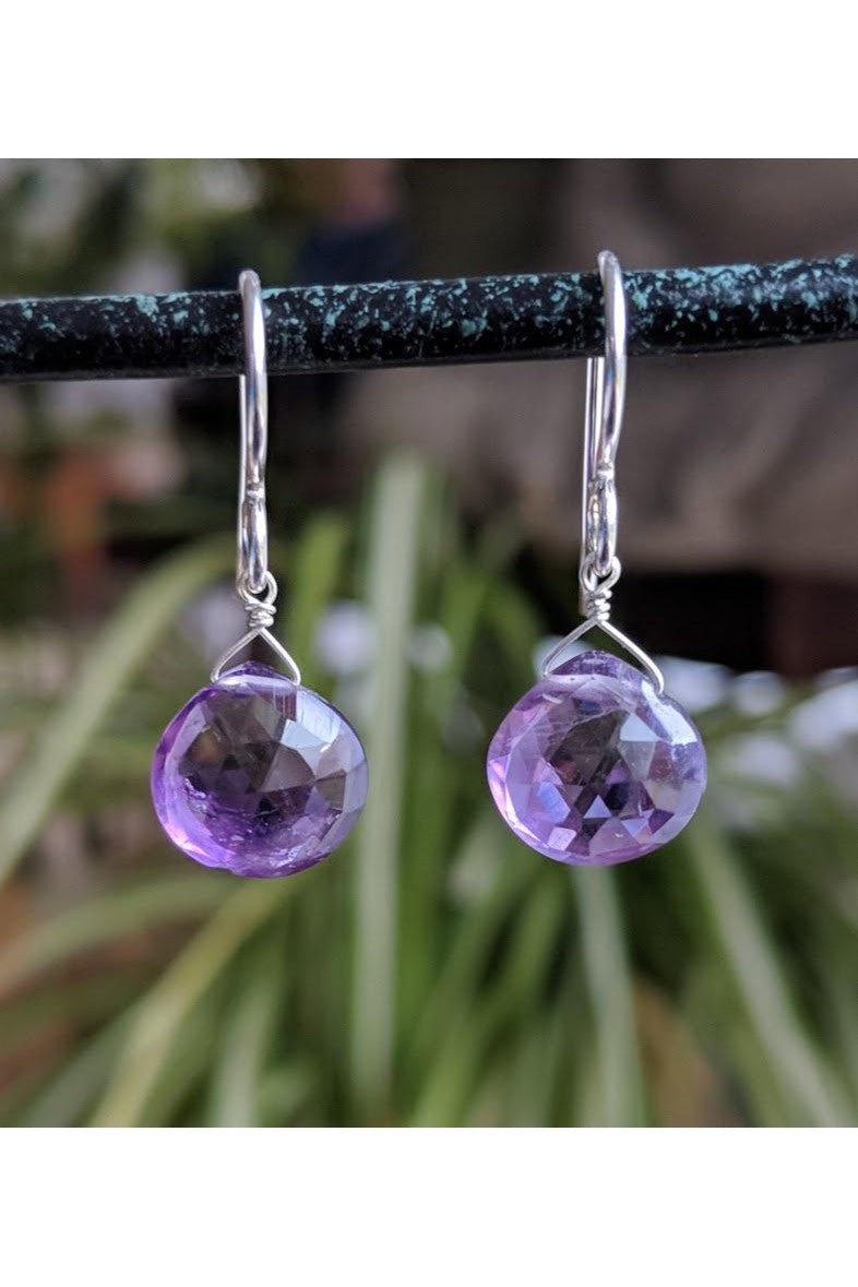 Purple Amethyst, Teardrop, February Birthstone Gemstone Earrings