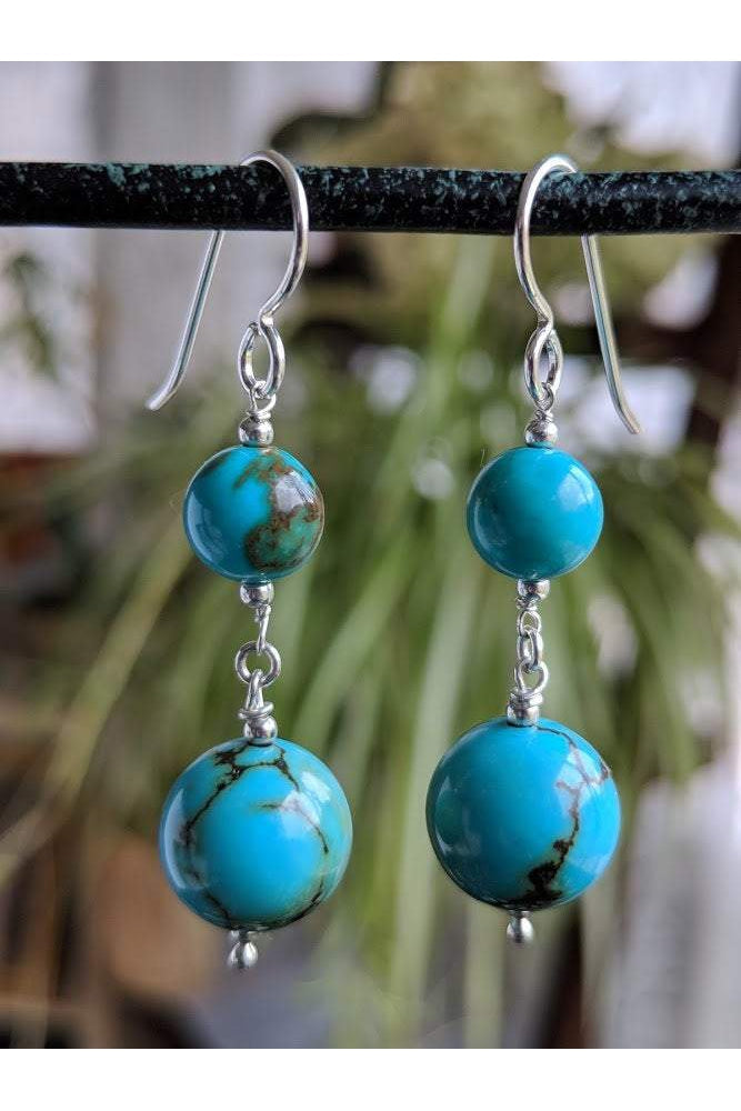 Turquoise Blue Gemstone Silver Drop Earrings
