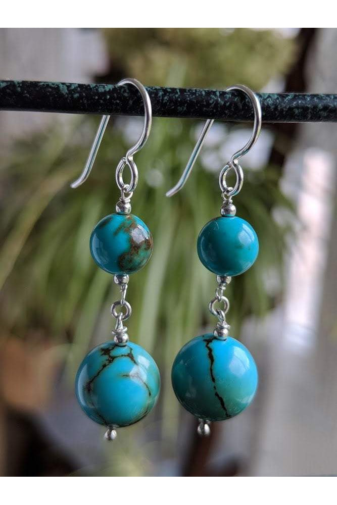 Turquoise Blue Gemstone Silver Drop Earrings