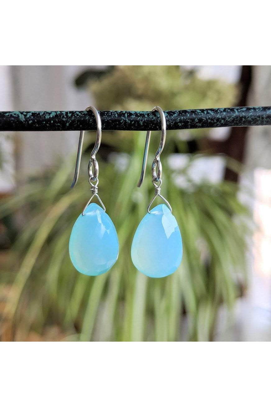 Light Blue Gemstone Earrings, Chalcedony