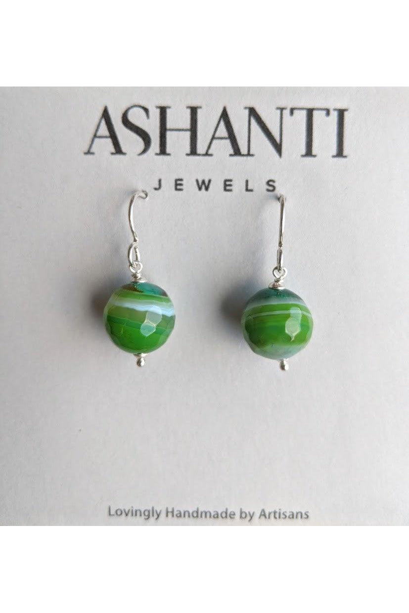 Green Earrings, Onyx Beads Gemstones