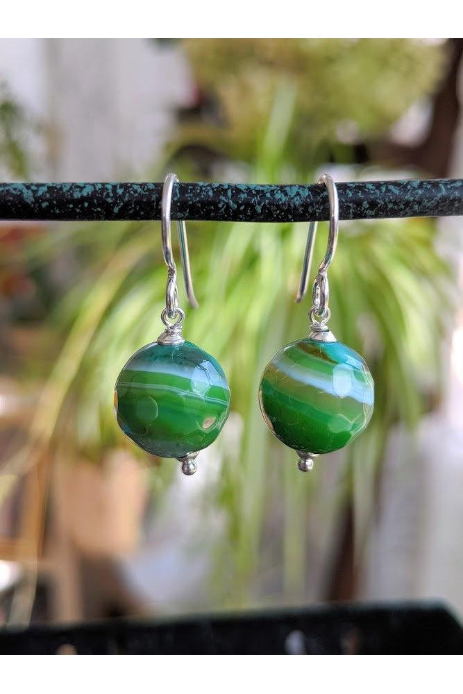 Green Earrings, Onyx Beads Gemstones