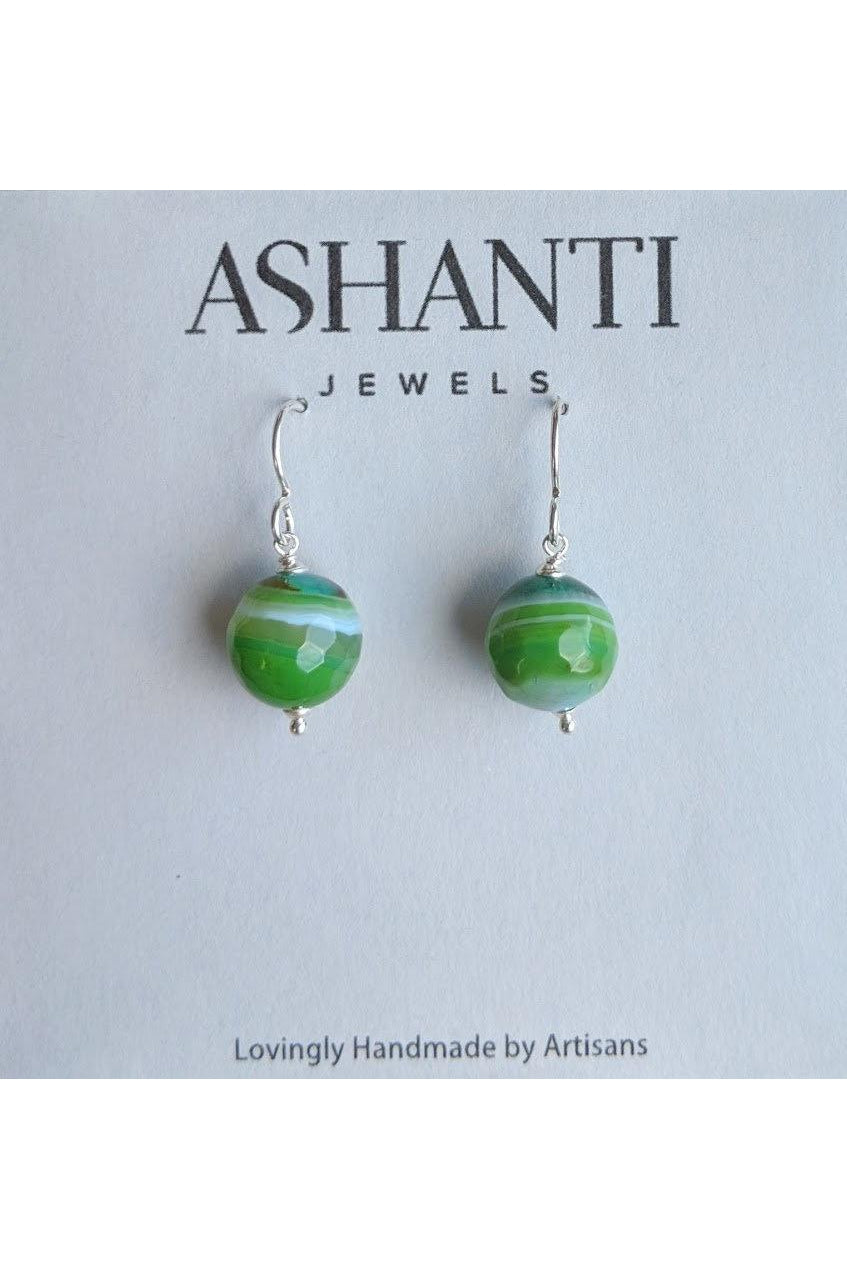 Green Earrings, Onyx Beads Gemstones