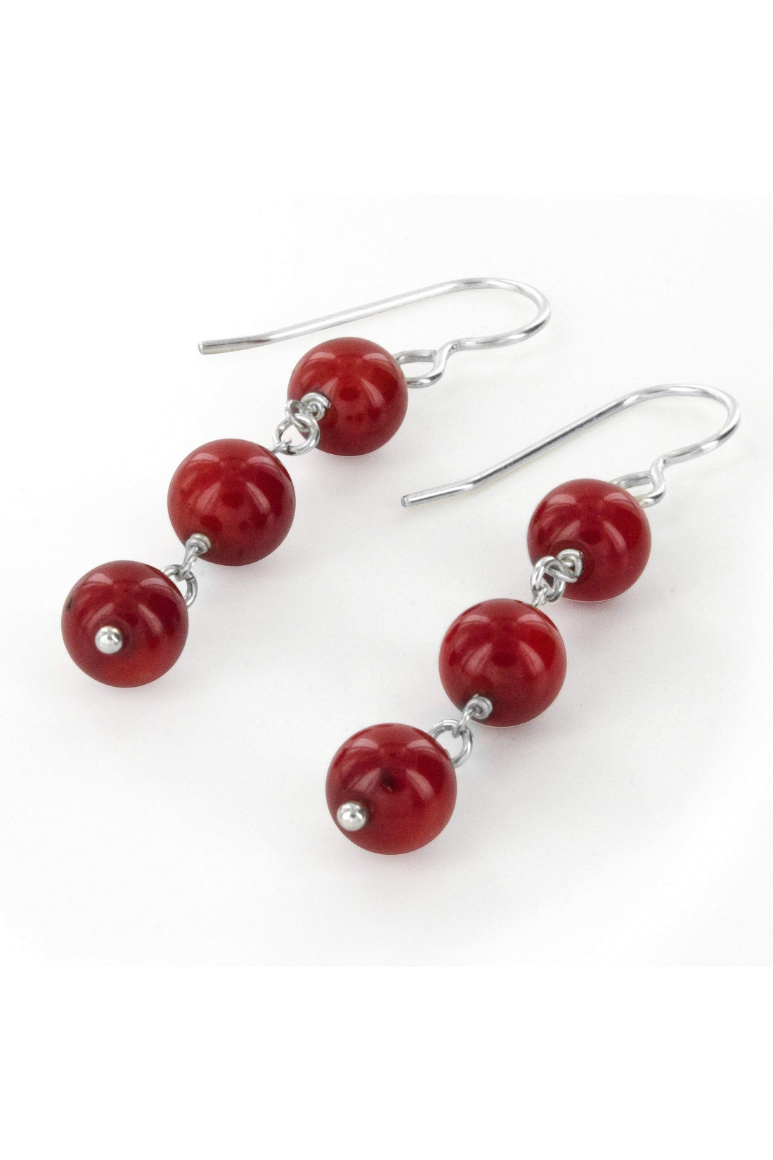 Red Coral Bead Dnagle Earrings