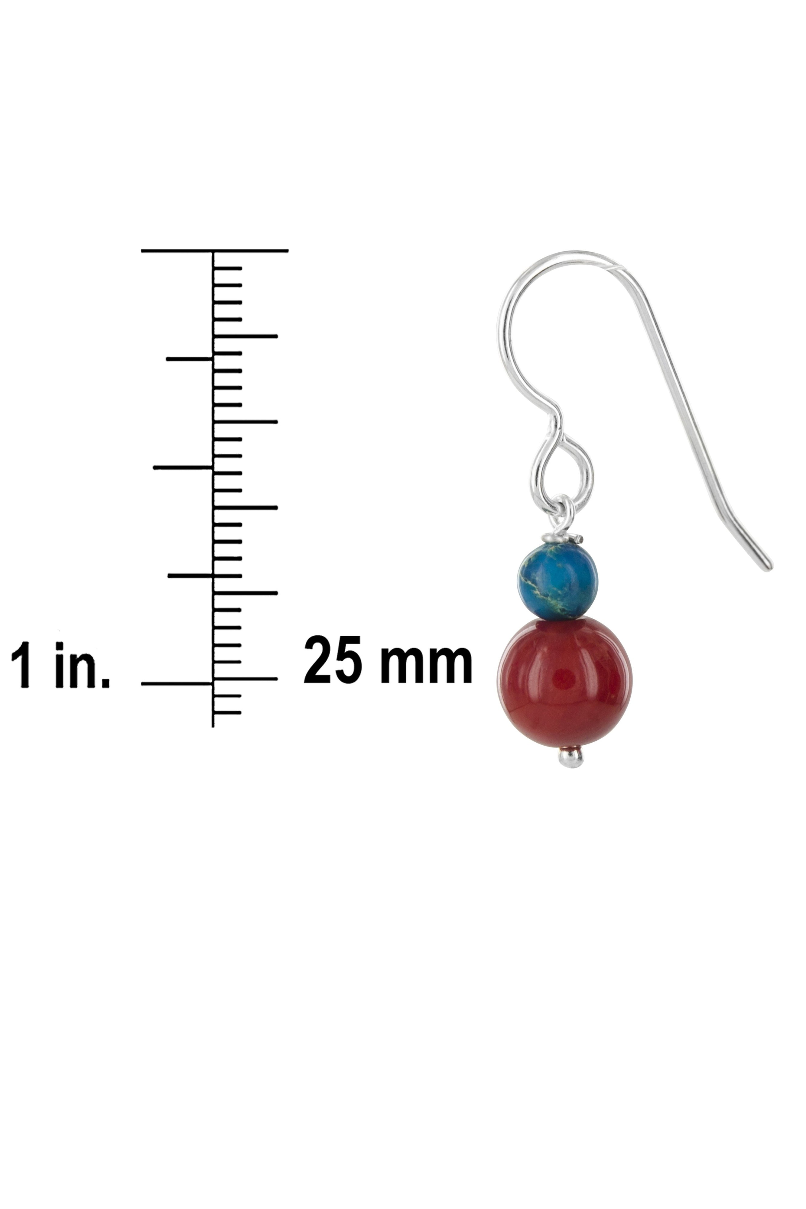 Red Coral, Blue Jasper Silver Earrings