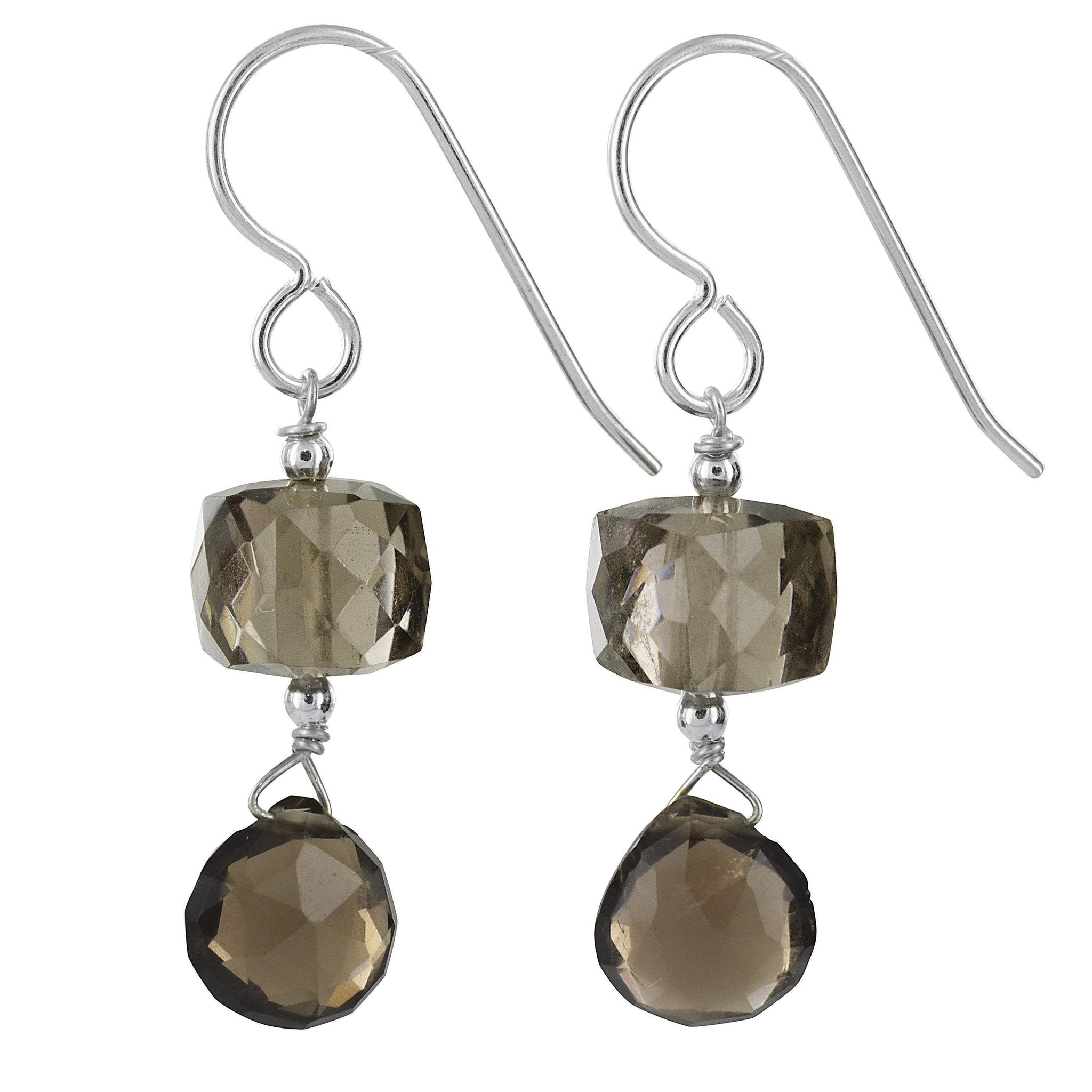 Smokey Quartz, Brown Gemstone Silver Earrings