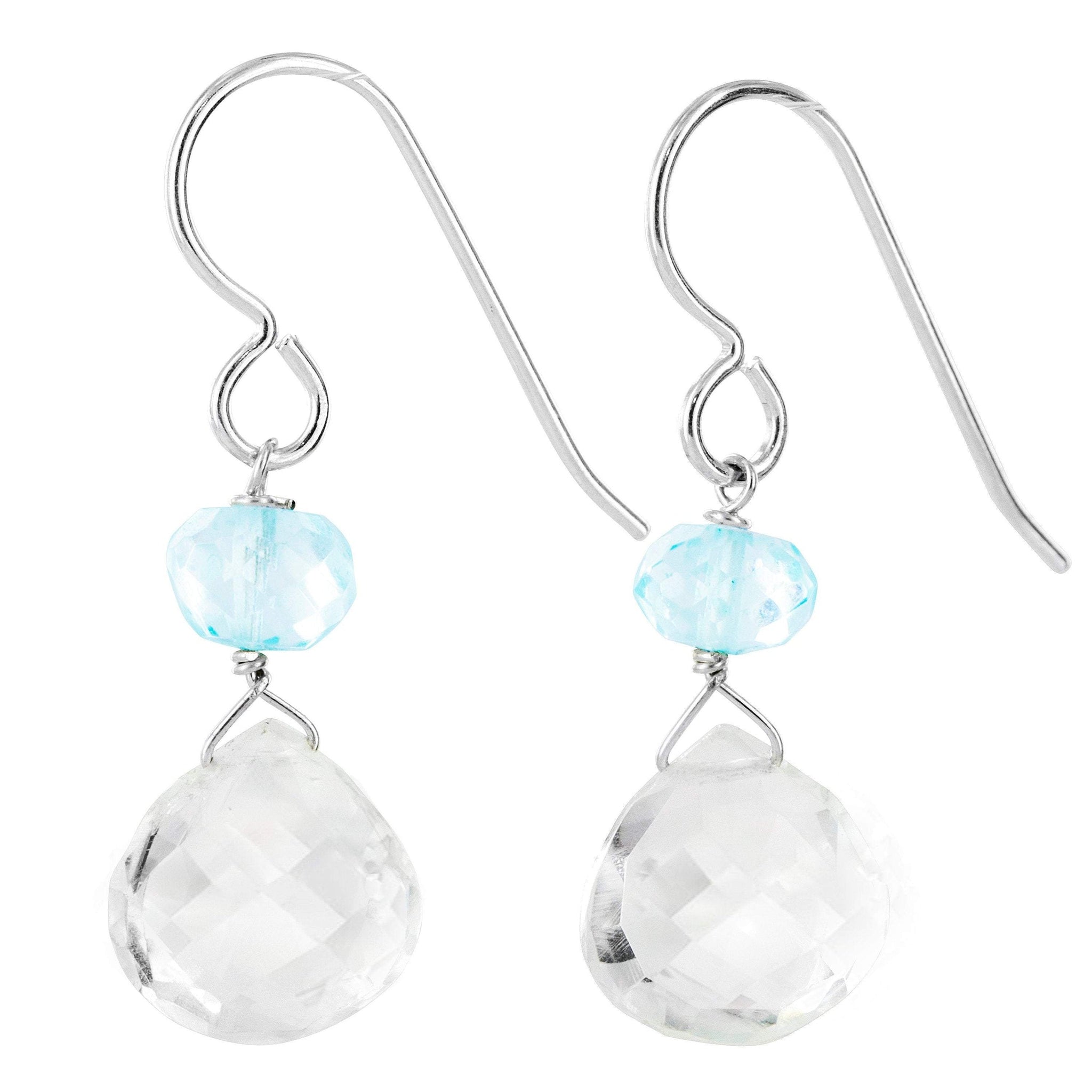 Blue Quartz, Rock Crystal Silver Dainty Gemstone Earrings