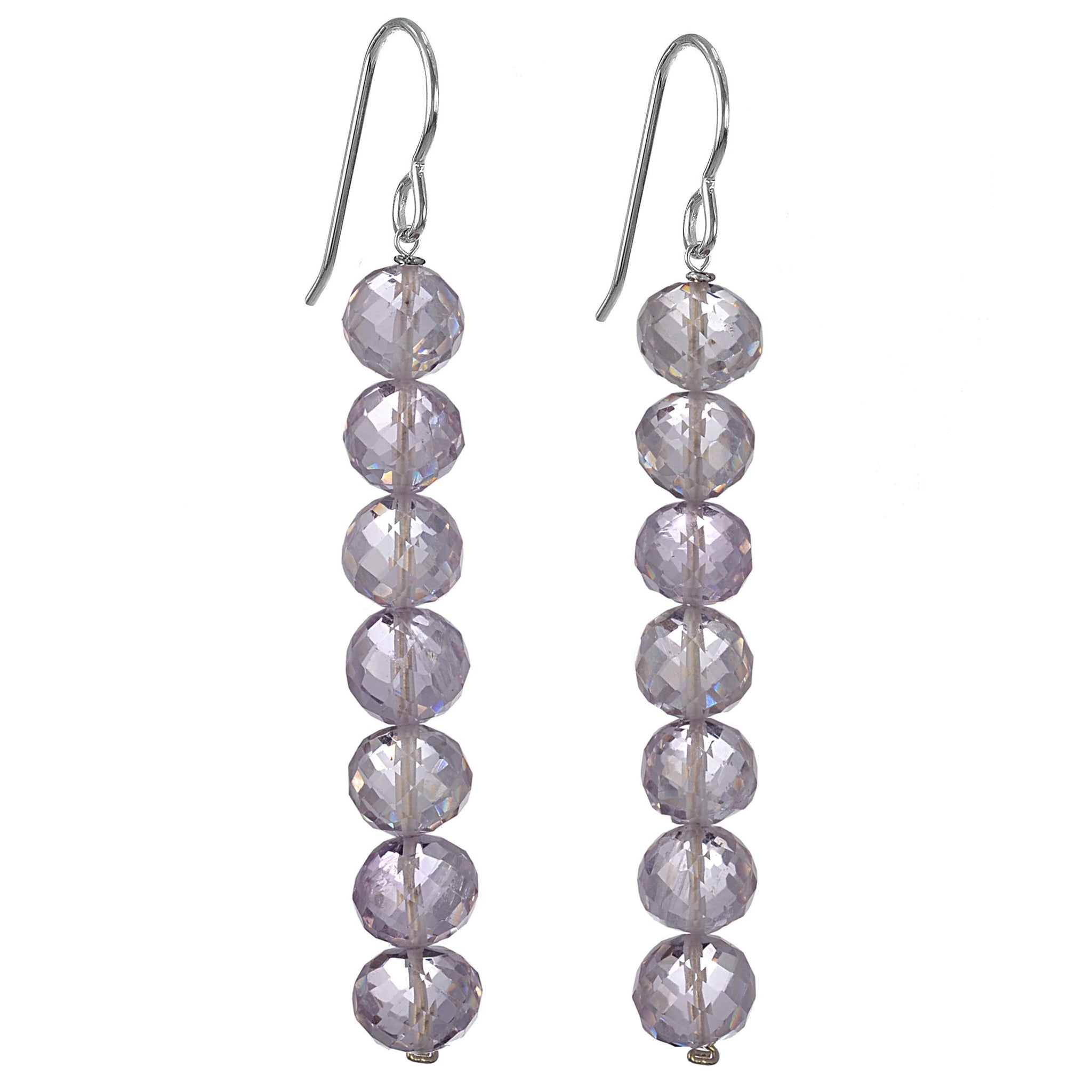 Pink Amethyst Long Dangle Silver Earrings