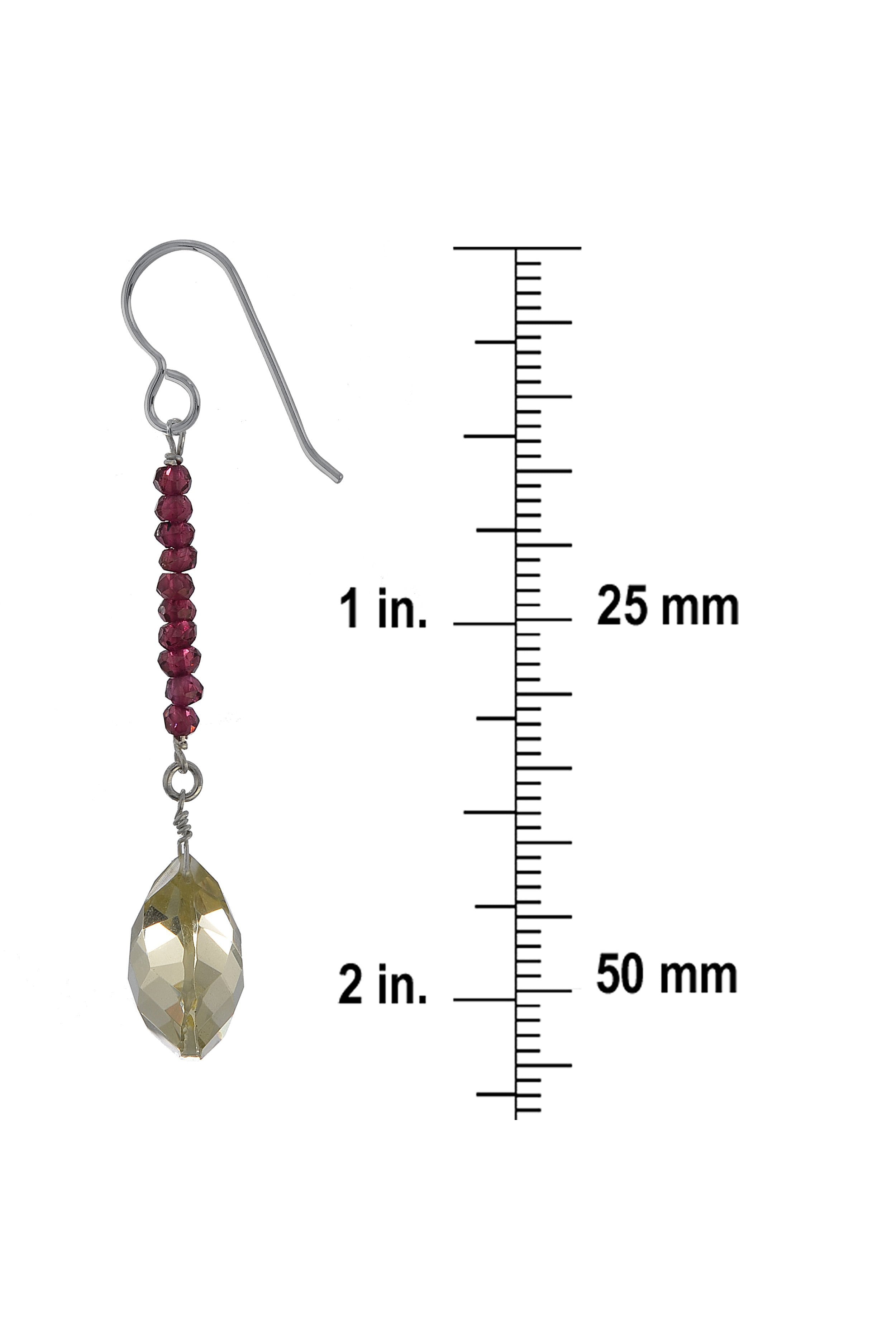Yelow Lemon Quartz, Red Garnet Long Gemstone Earrings