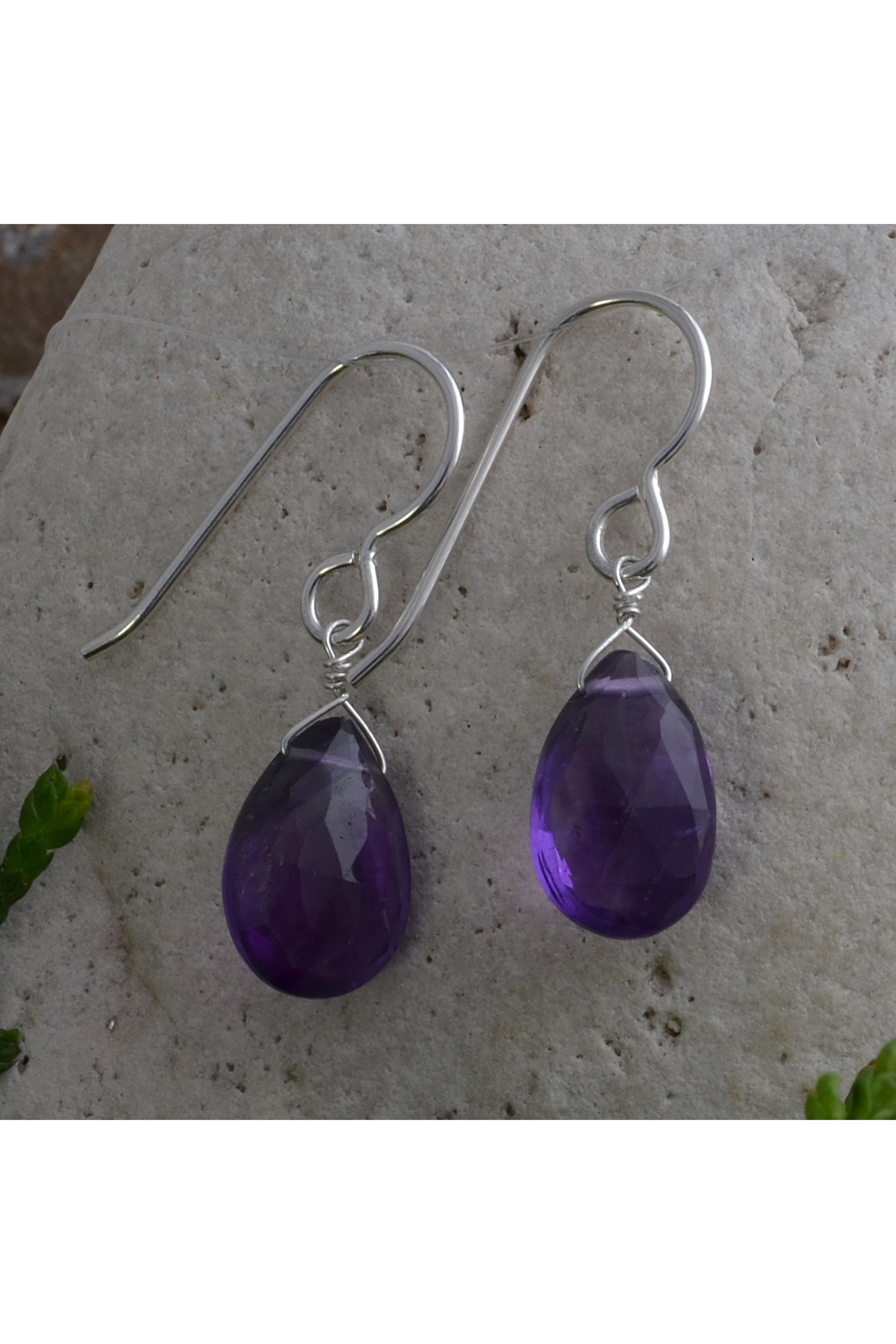 Gemstone Earrings, Amethyst Purple Stones