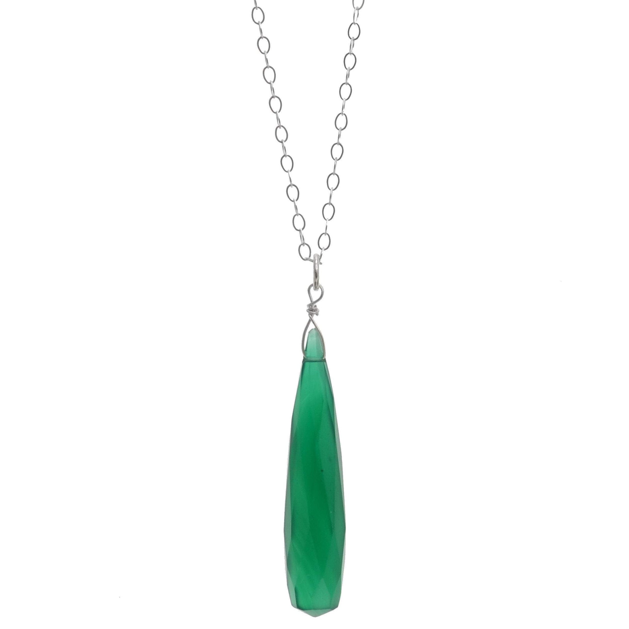 Teardrop Green Chalcedony Silver Gemstone Necklace