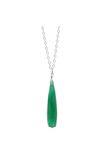 Teardrop Green Chalcedony Silver Gemstone Necklace
