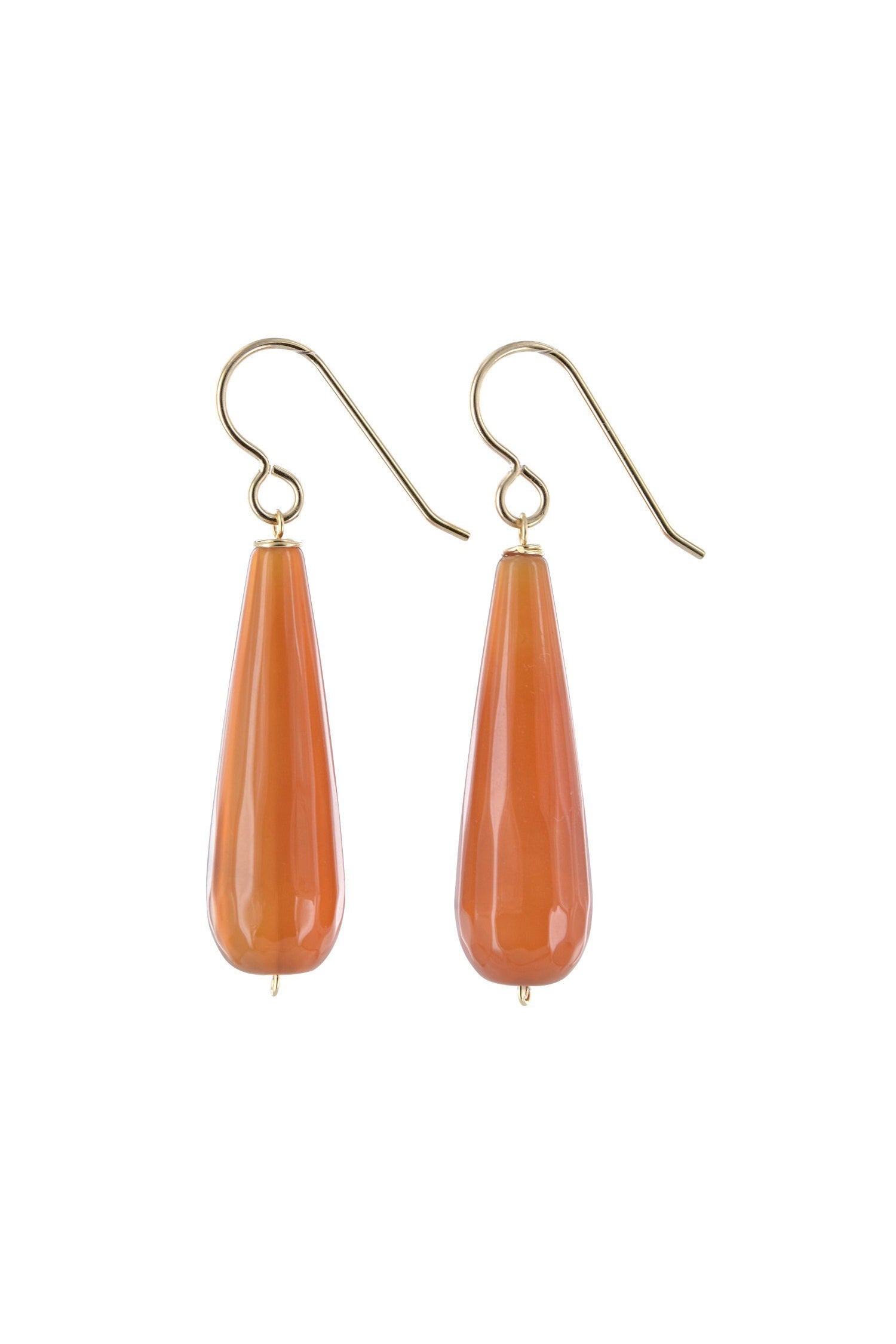 Orange Agate Long Briolette Gemstone Gold Dangle Earrings