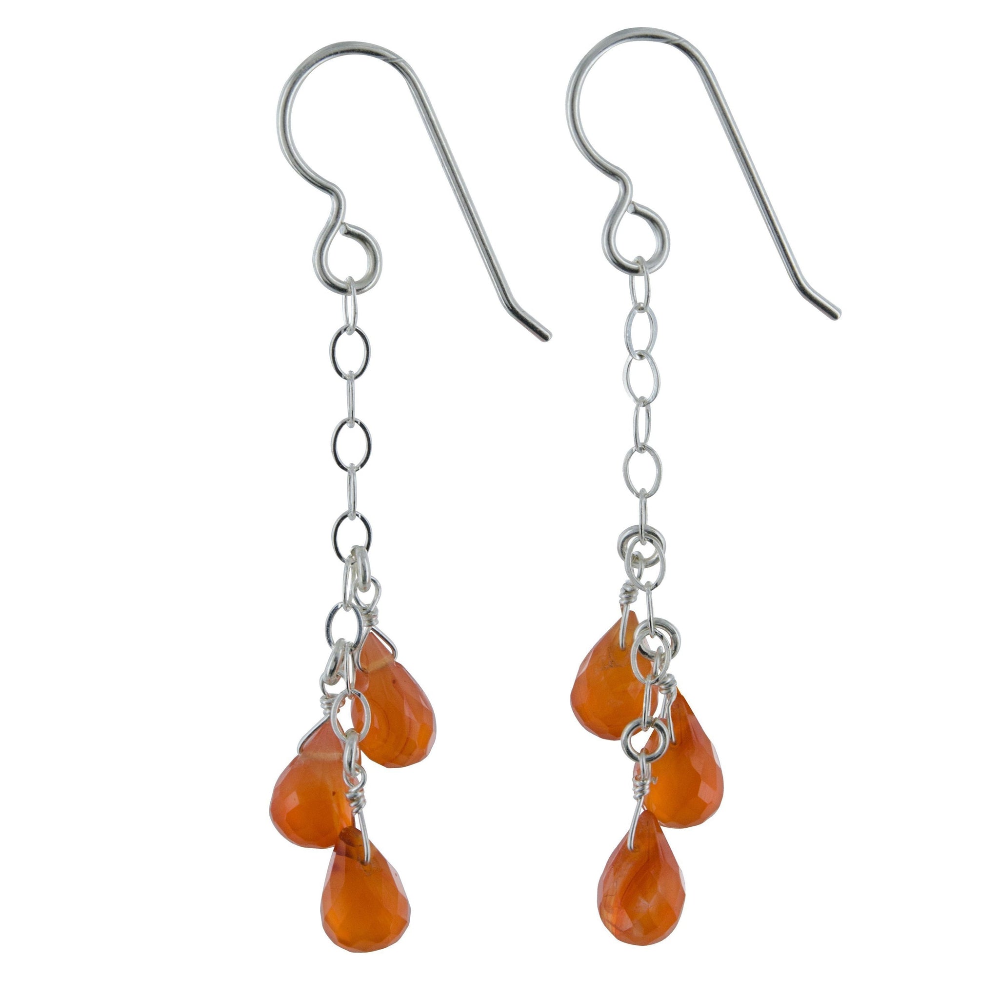 Orange Gemstone, Carnelian Silver Chandelier Earrings