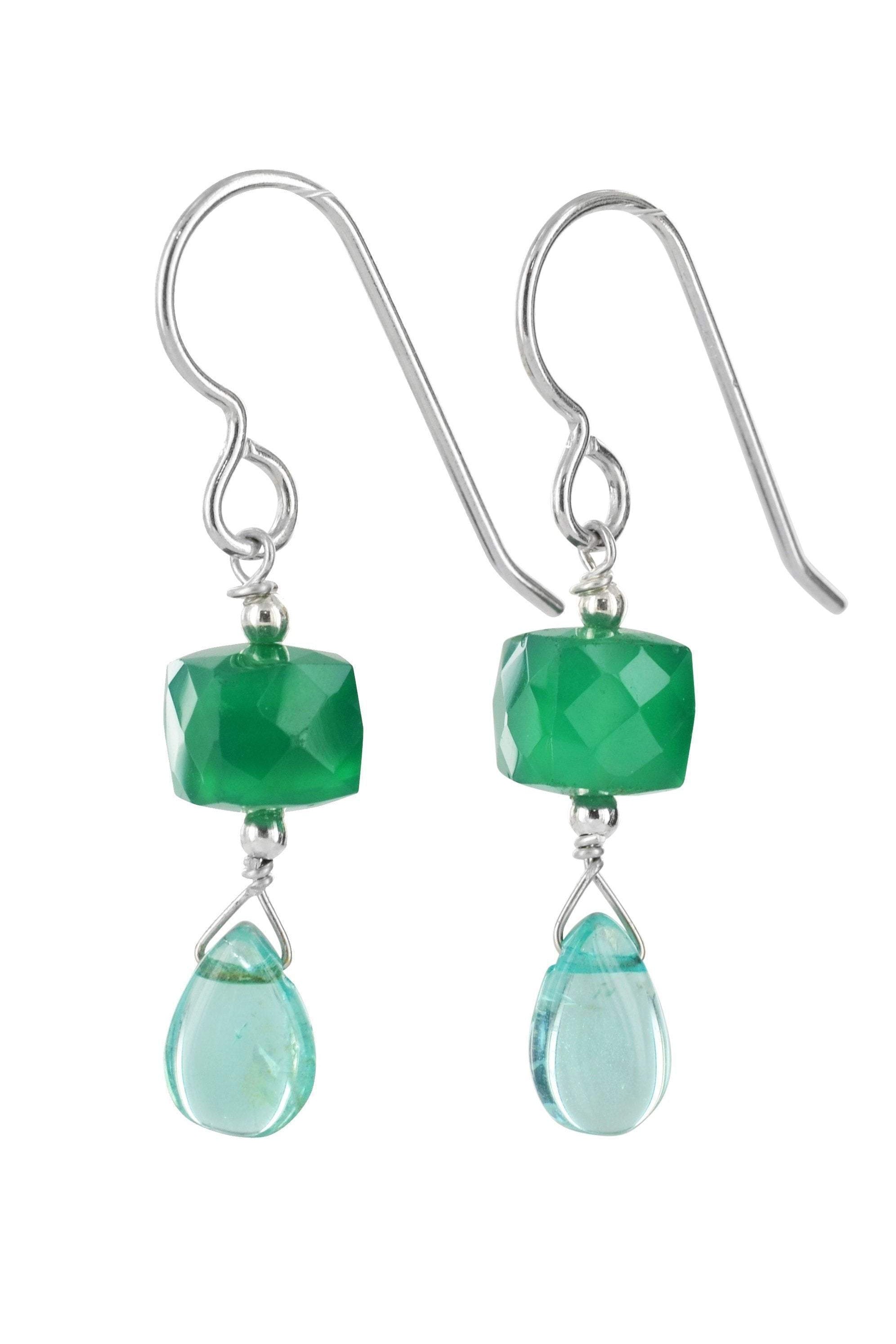 Blue Apatite, Green Chalcedony Dangle Earrings, Black Friday Deal