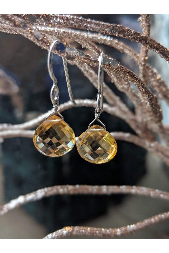 Citrine Earrings, Yellow Gemstone Drop Earrings