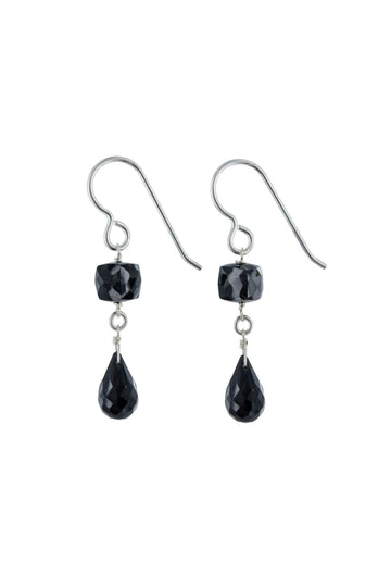 Black Spinel Dangle Gemstone Silver Earrings