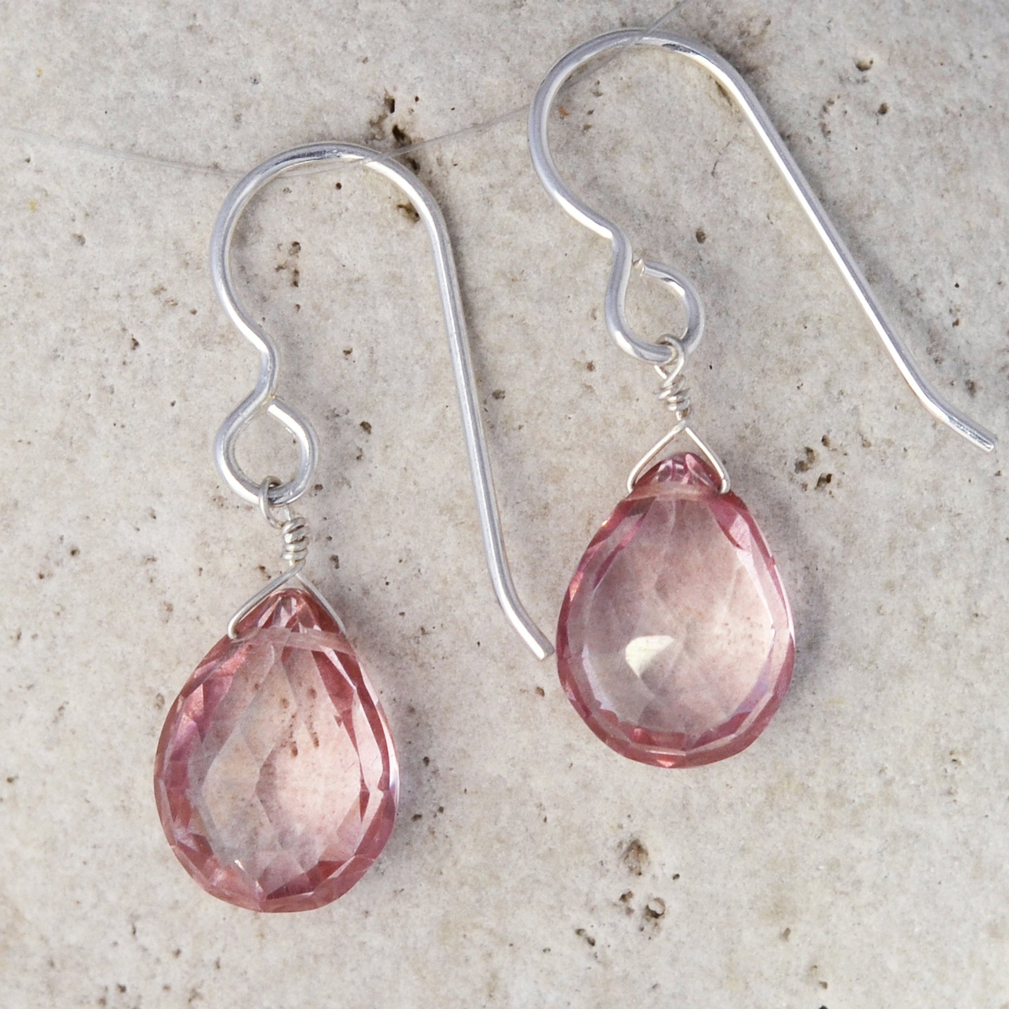 Baby Pink Quartz Gemstone Drop Earrings