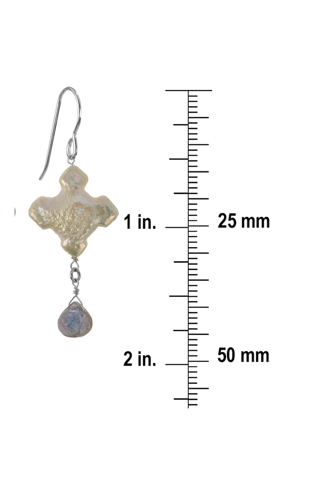 Cross Pearl, Labradorite Silver Dangle Earrings