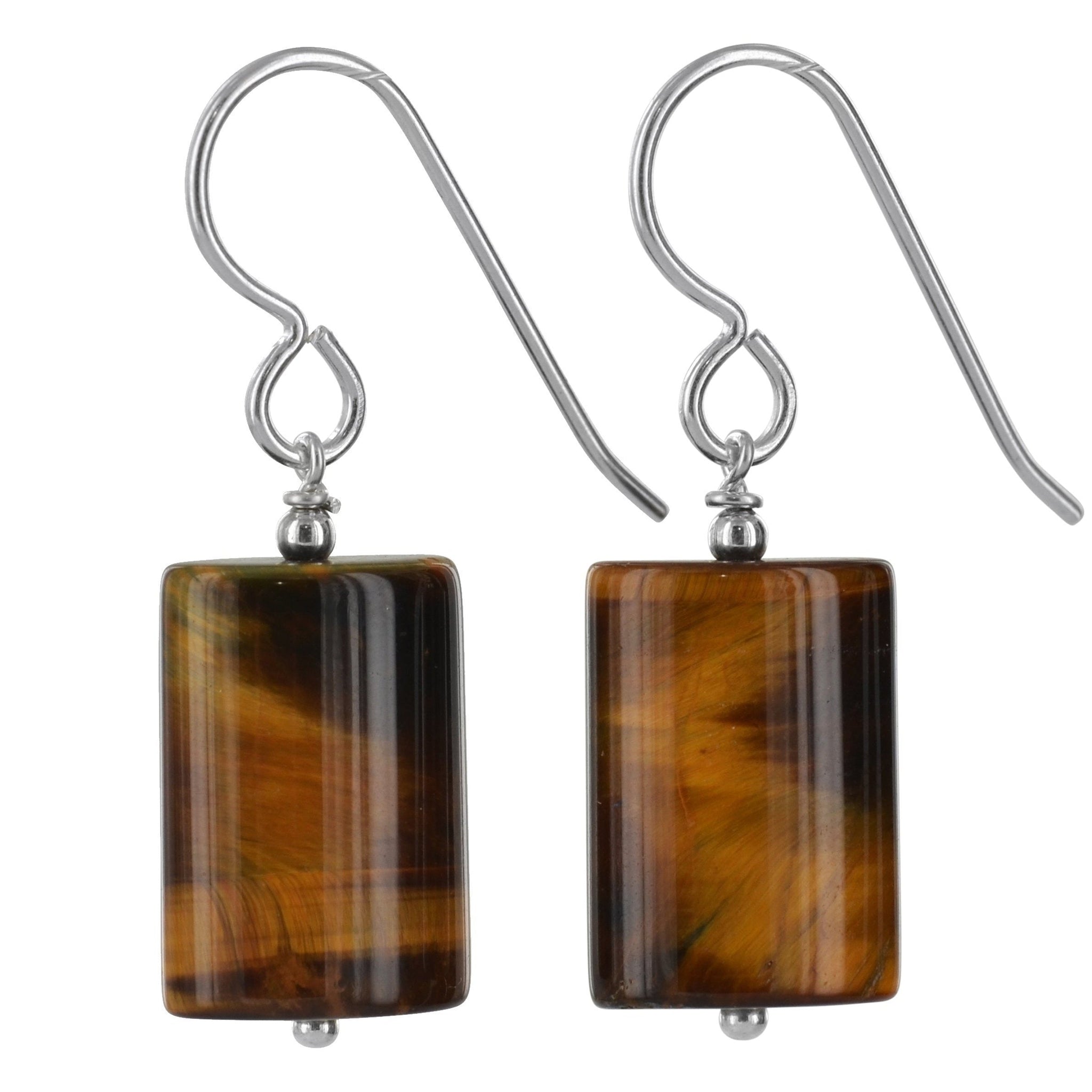 Tigers Eye Brown Rectangle Gemstone Earrings
