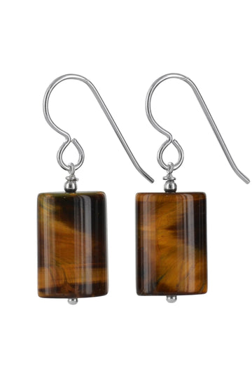 Tigers Eye Brown Rectangle Gemstone Earrings