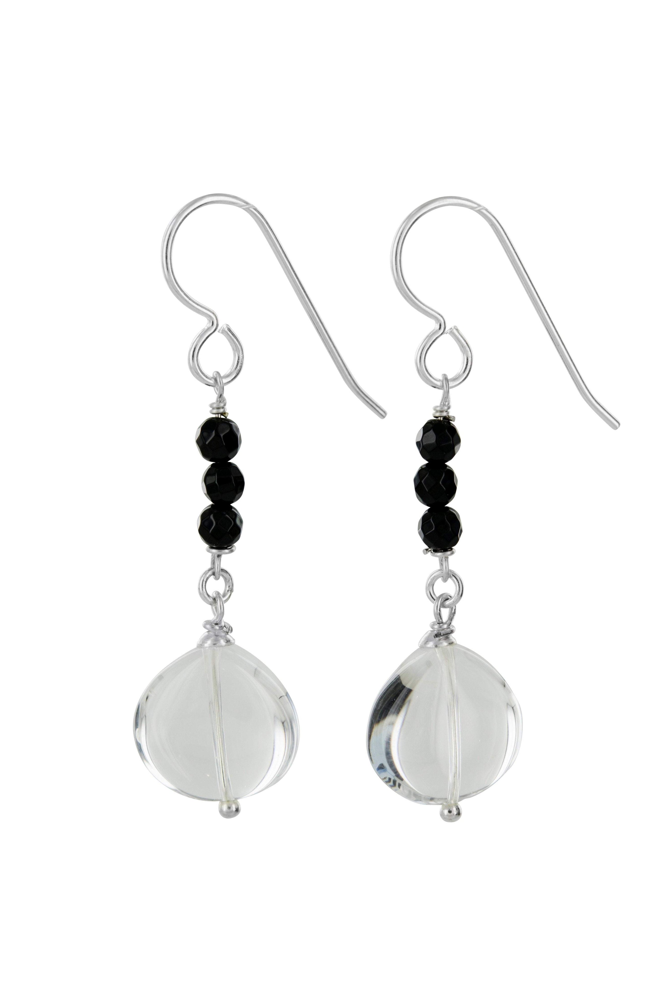 Rock Crystal, Black Onyx Earrings, Black and White Jewelry