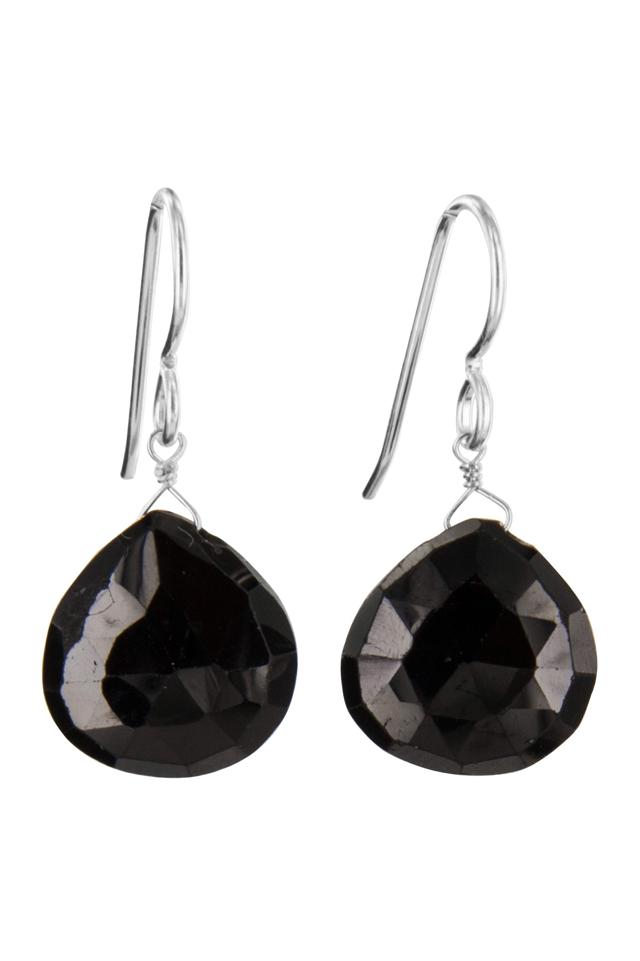 Black Spinel Dangle Silver Earrings