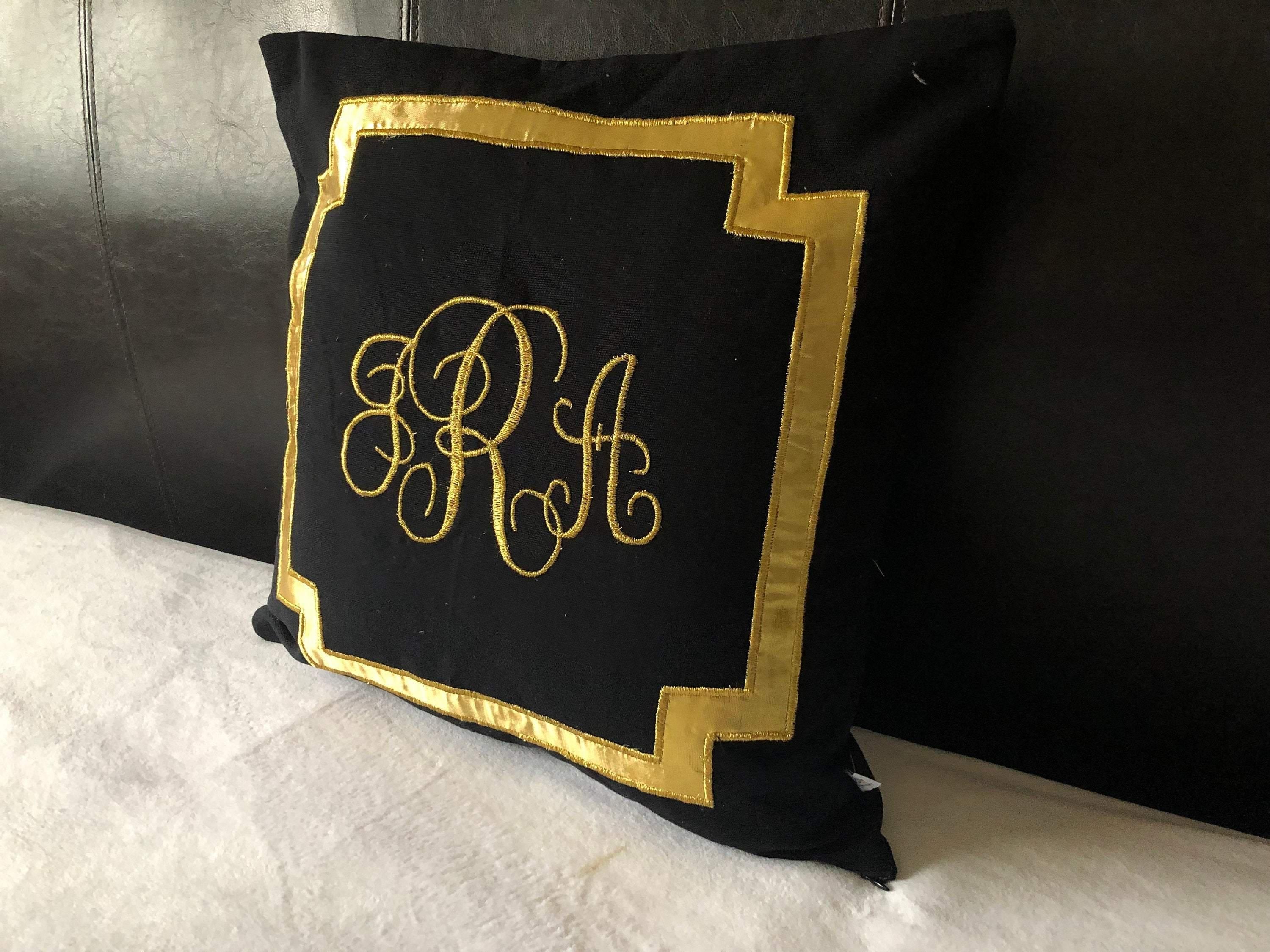 Black Gold Square Monogrammed Pillows, Monogram Gift Idea