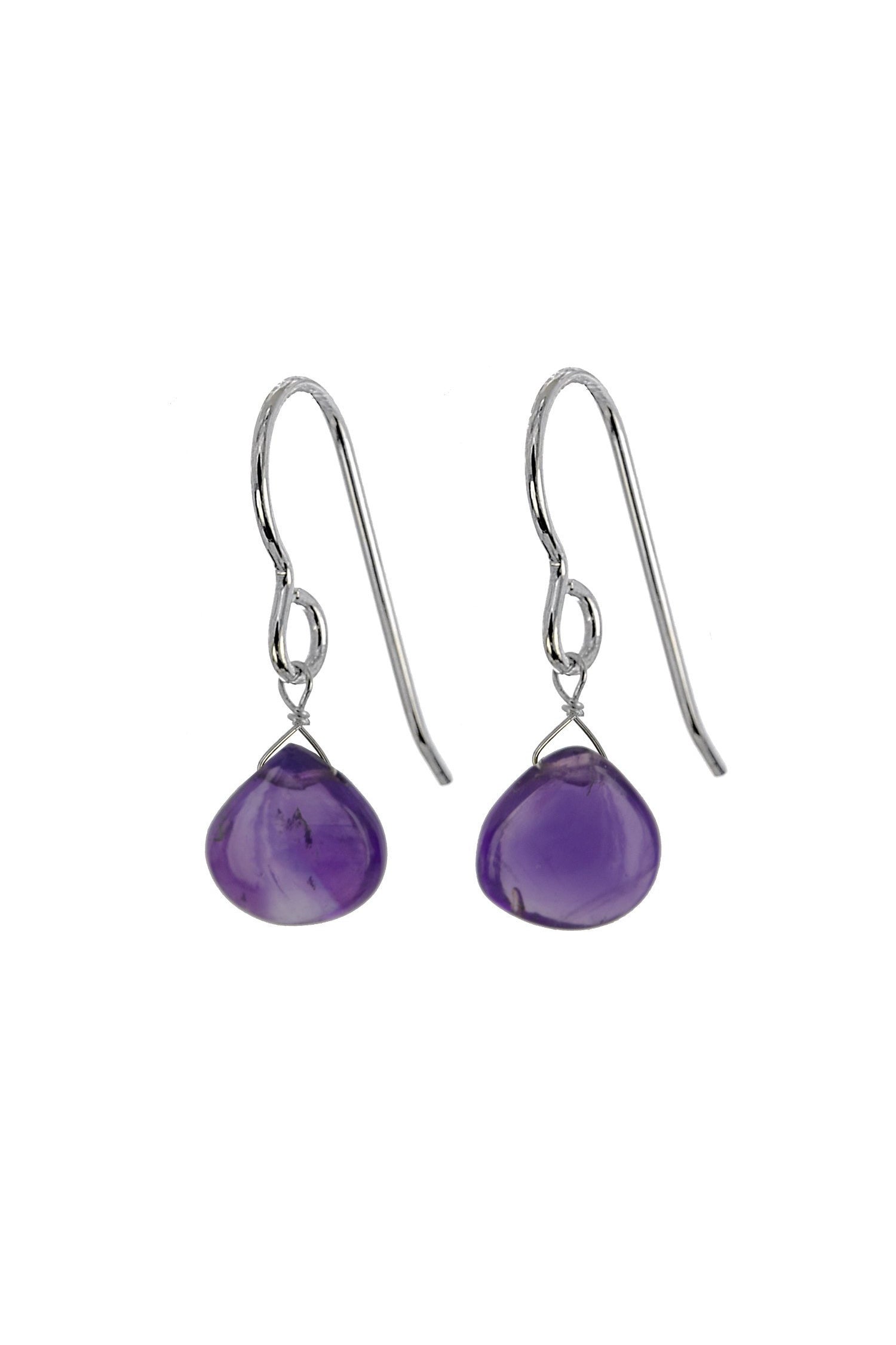 Polished Amethyst Briolette, February Birthstone Gemstone Earrings
