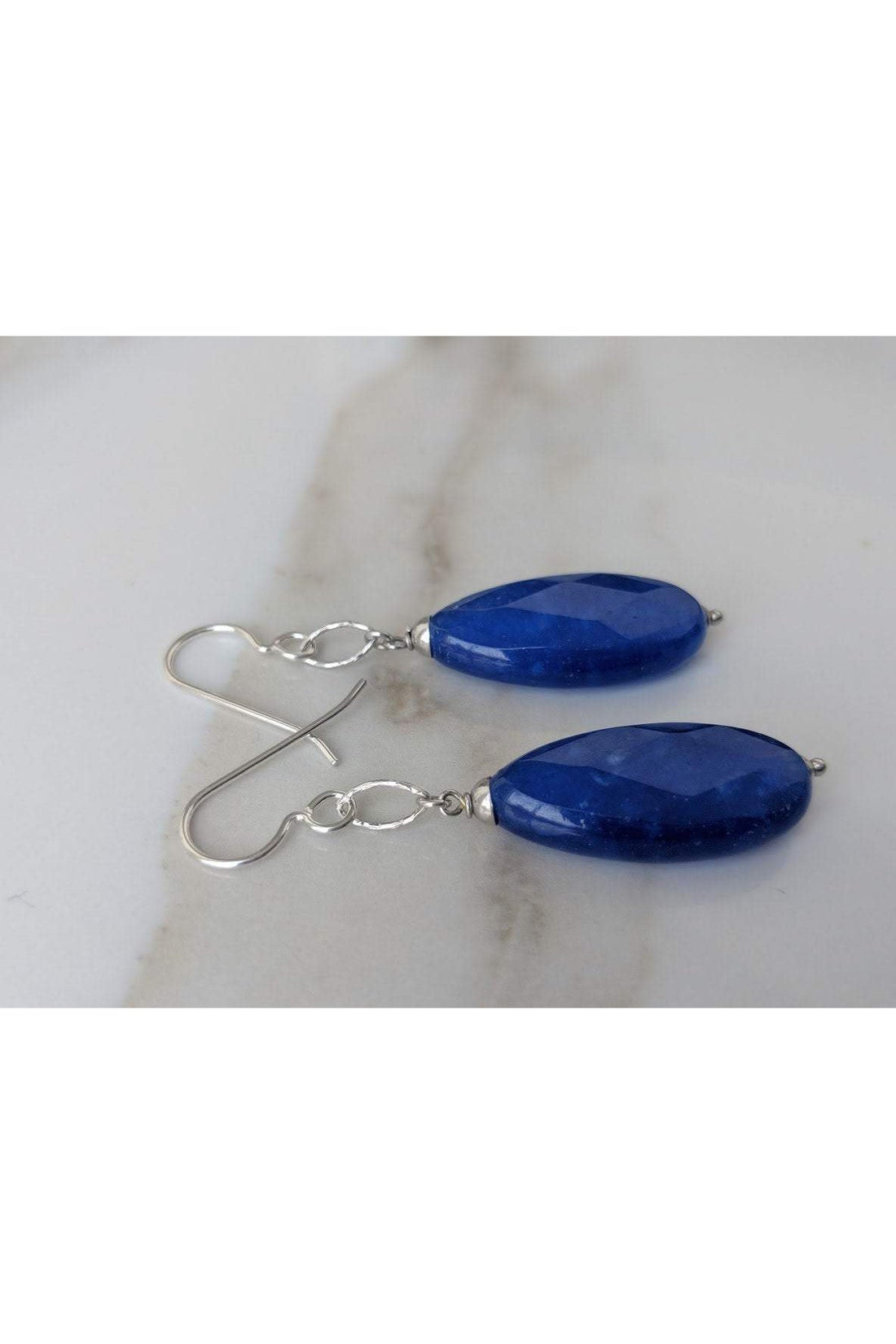 Dark Blue Jade, Navy Gemstone Long Briolette Earrings