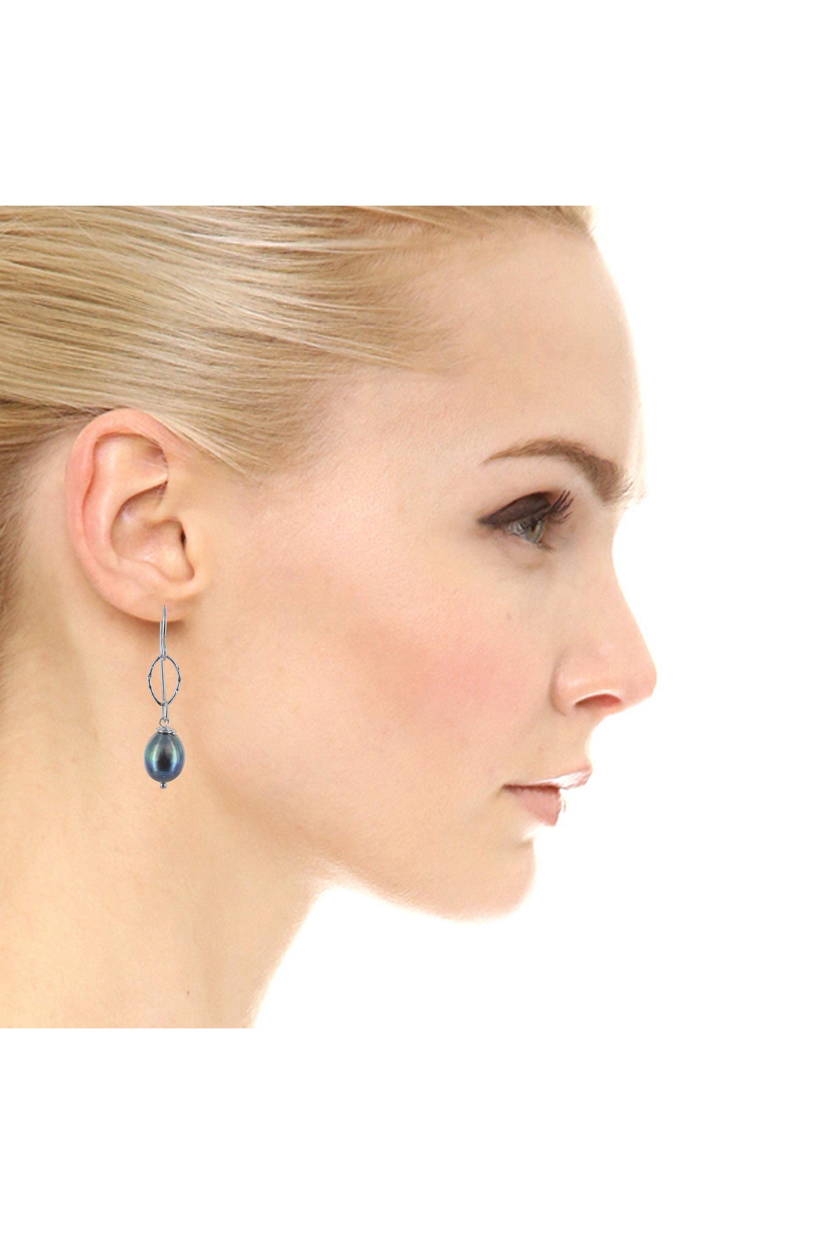 Black Pearl Long Gold Dangle Earrings