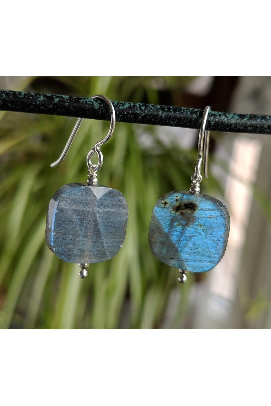 Square Labradorite Gemstone Dangle Earrings