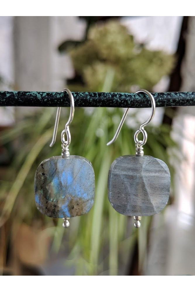 Square Labradorite Gemstone Dangle Earrings