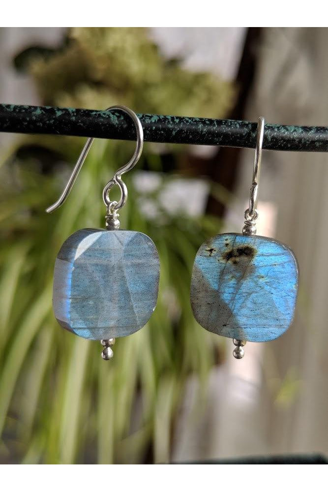 Square Labradorite Gemstone Dangle Earrings
