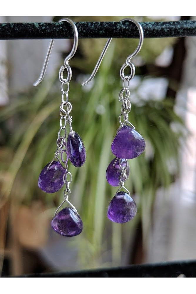 Purple Amethyst Dangle Silver Earrings