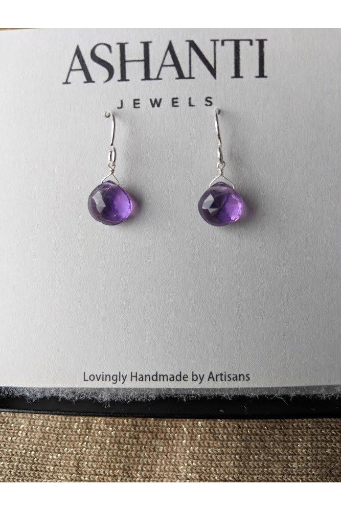 Purple Amethyst, Teardrop, February Birthstone Gemstone Earrings