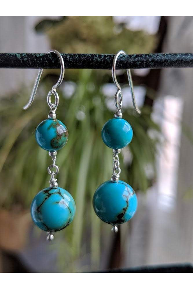 Turquoise Blue Gemstone Silver Drop Earrings