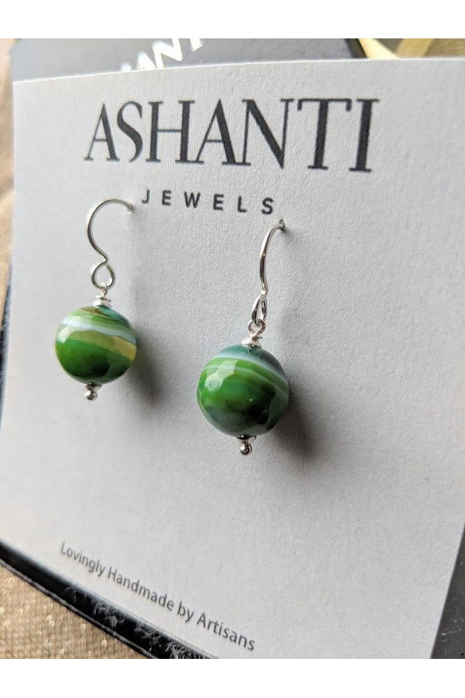 Green Earrings, Onyx Beads Gemstones