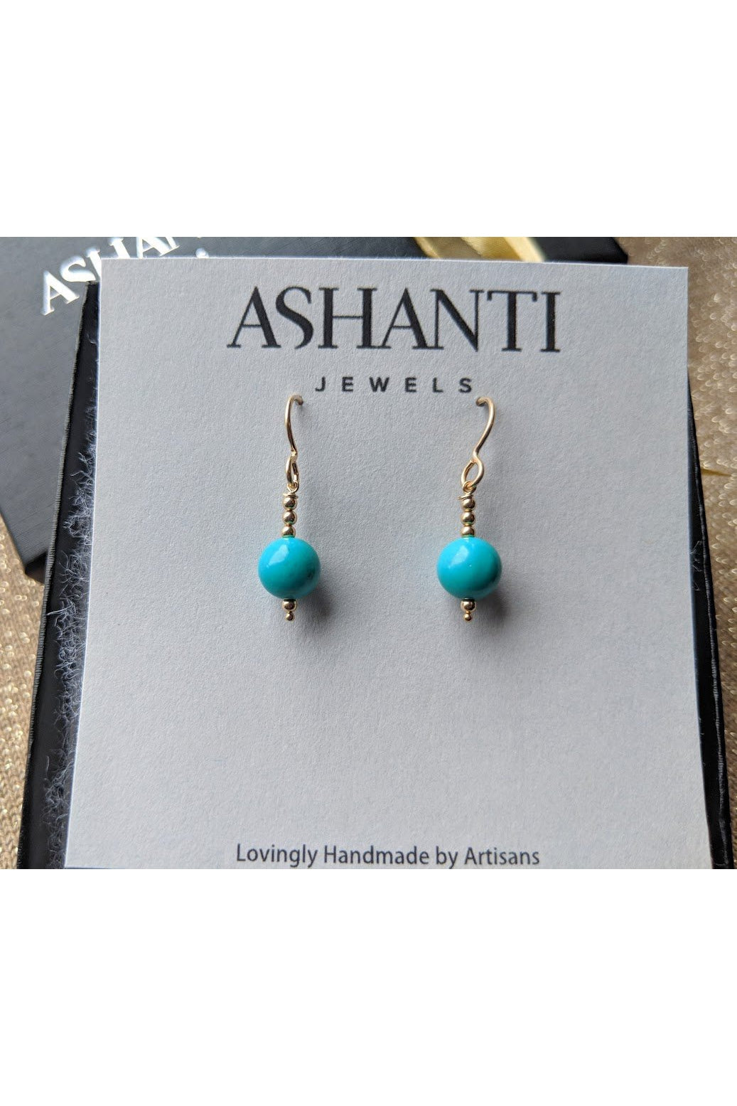 Blue Turquoise Gold Dangle Earrings