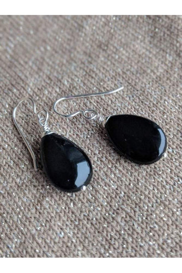 Black Onyx Minimalist Dangle Gemstone Earrings