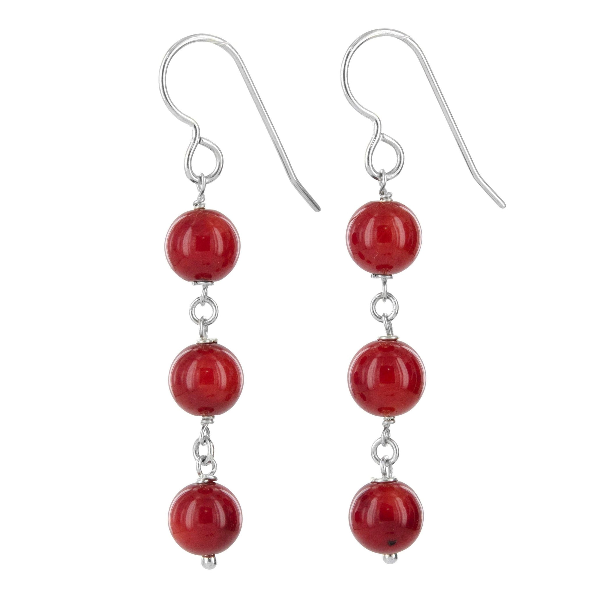 Red Coral Bead Dnagle Earrings