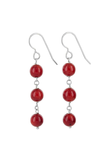 Red Coral Bead Dnagle Earrings