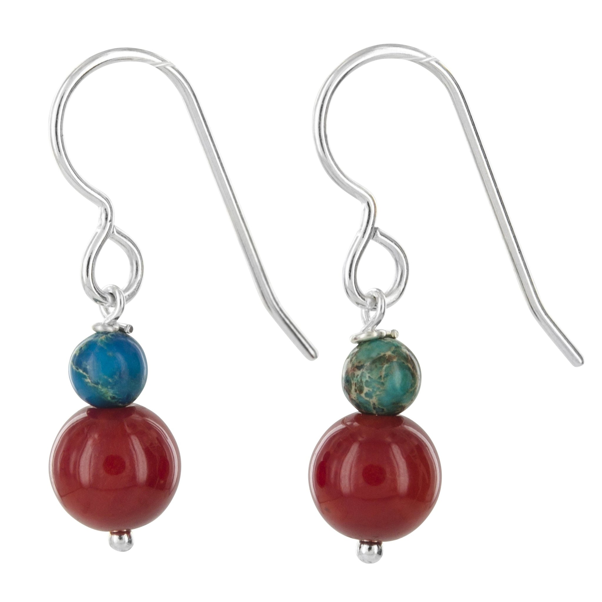 Red Coral, Blue Jasper Silver Earrings