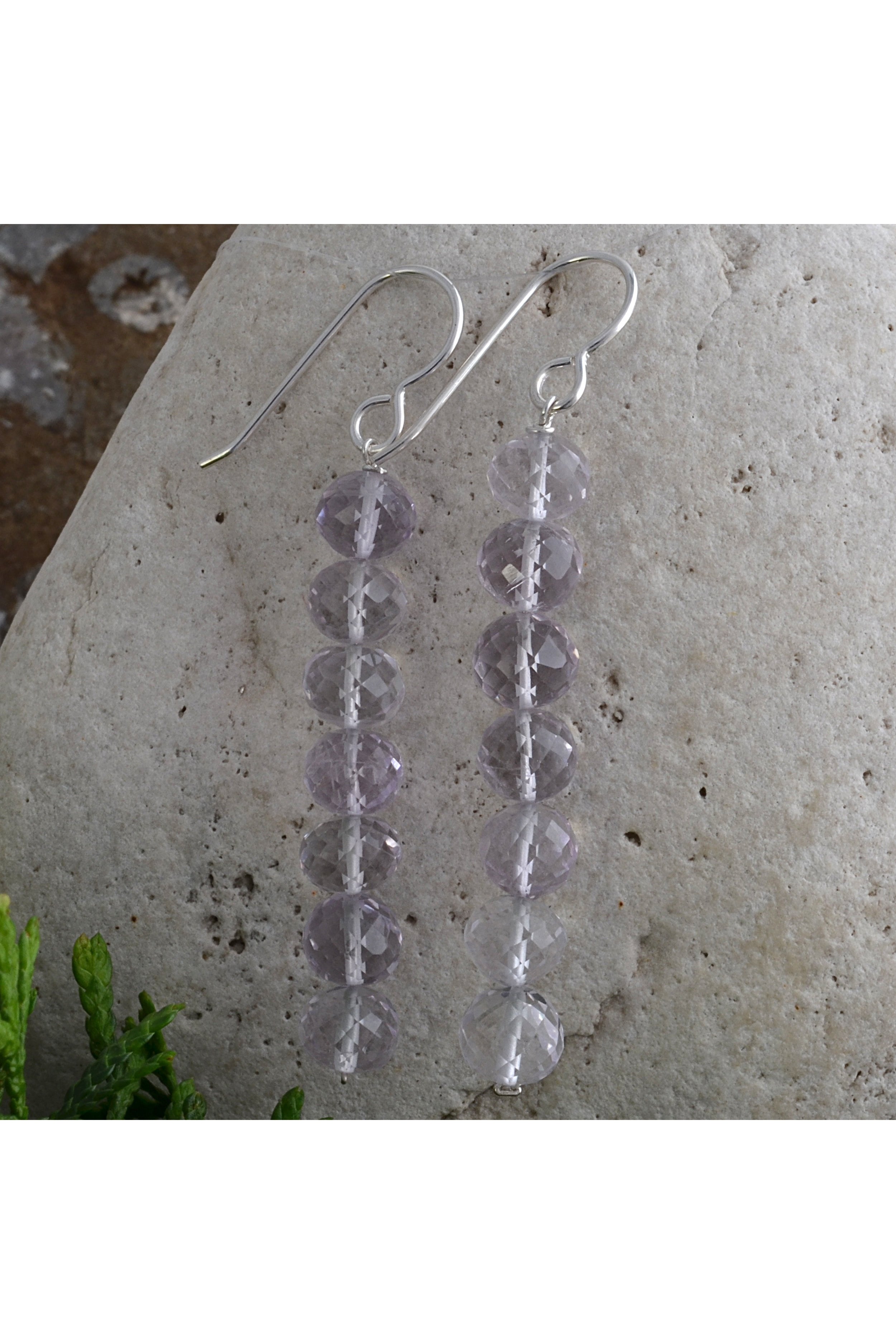 Pink Amethyst Long Dangle Silver Earrings