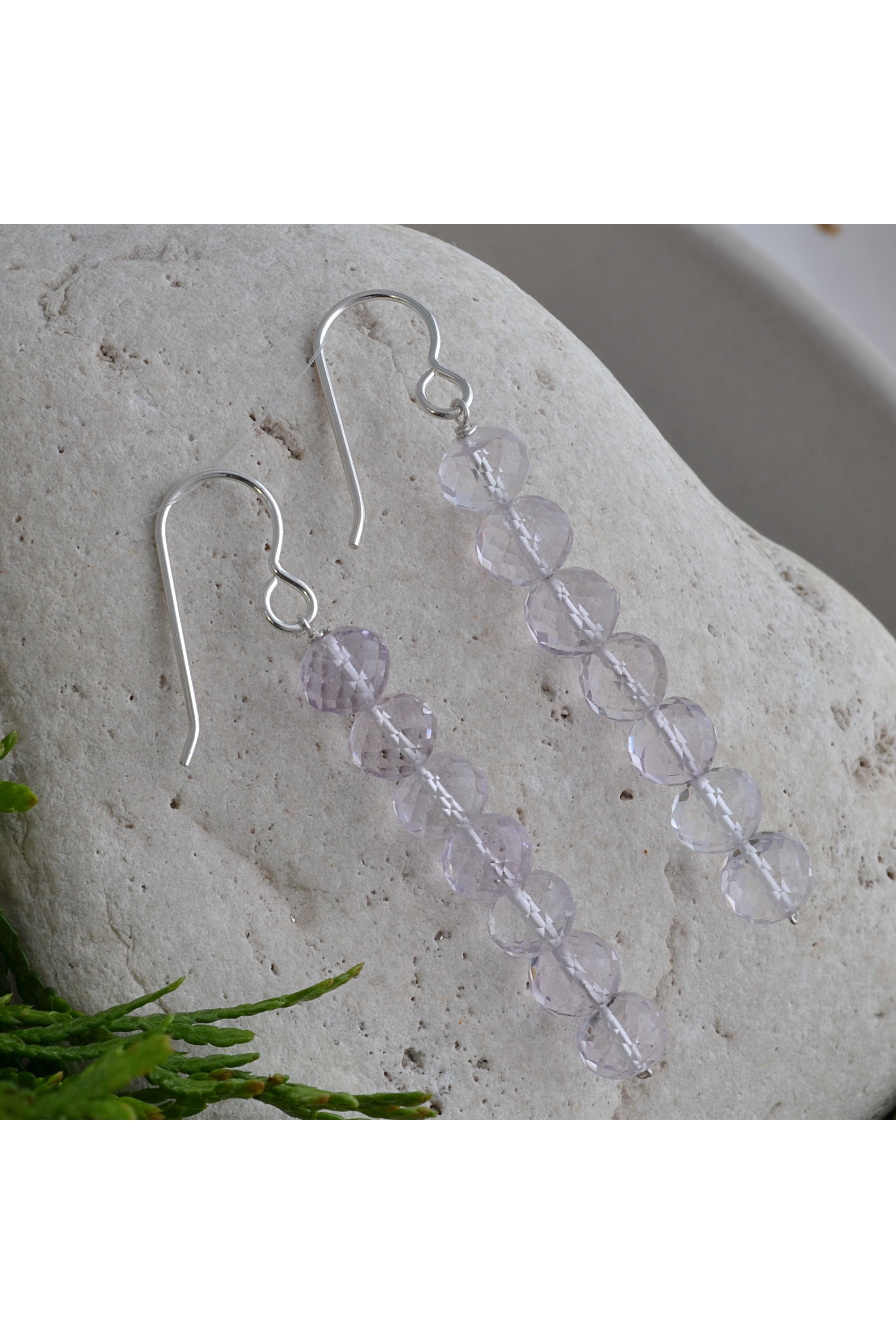 Pink Amethyst Long Dangle Silver Earrings
