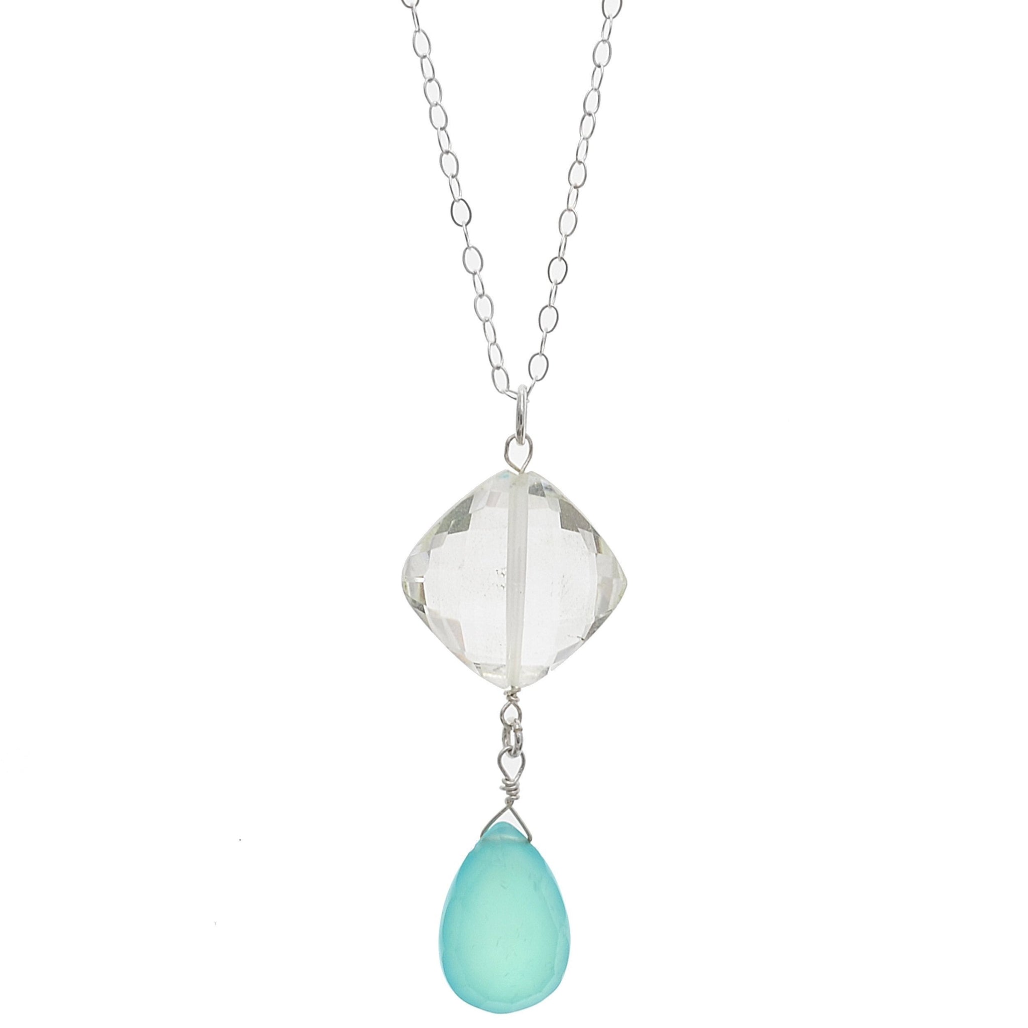 Light Blue Chalceony, Rock Crystal Silver Necklace