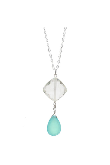 Light Blue Chalceony, Rock Crystal Silver Necklace