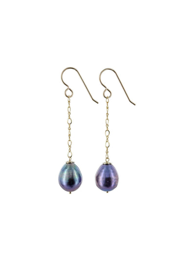 Black Earrings, Black Pearls in Gold