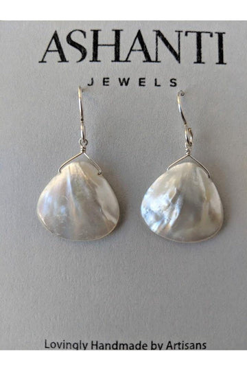 White Shell Pearl Pear 20MM Dangle Silver Earrings