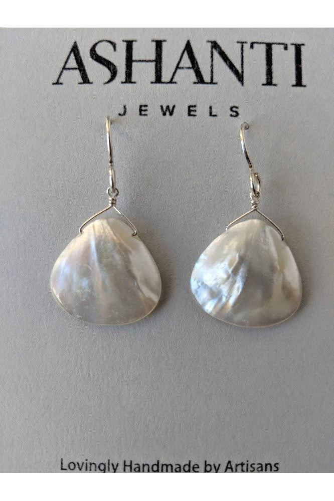 White Shell Pearl Pear 20MM Dangle Silver Earrings